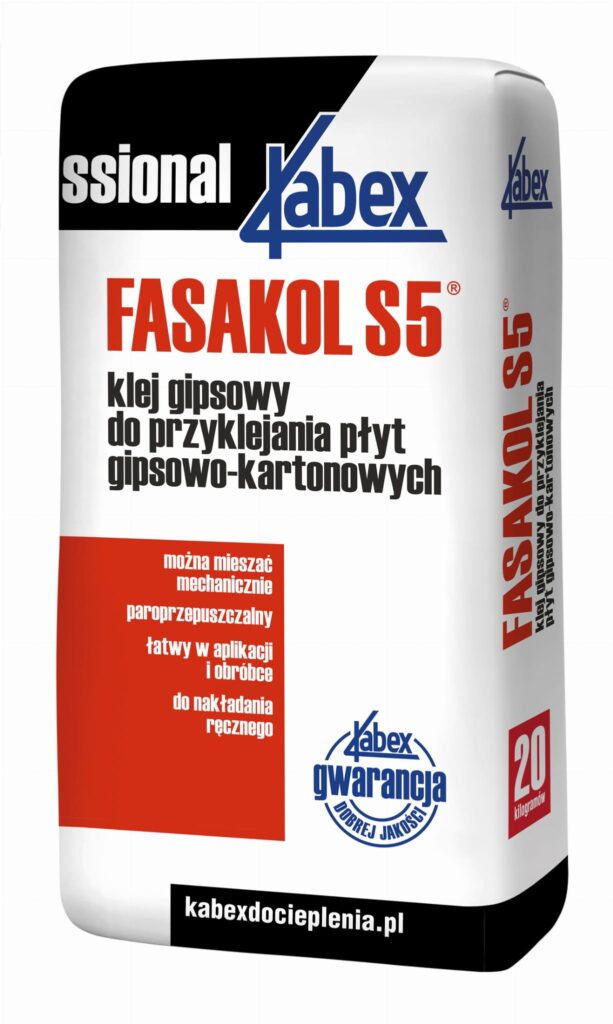 Klej do klejenia płyt gipsowych Kabex Fasakol S5 20kg