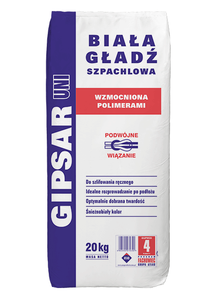 Biała gładź szpachlowa ATLAS Gipsar Uni 20kg