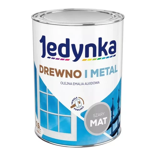 Farba do drewna i metalu Jedynka Alkid Szary Jasny 0,9L MAT