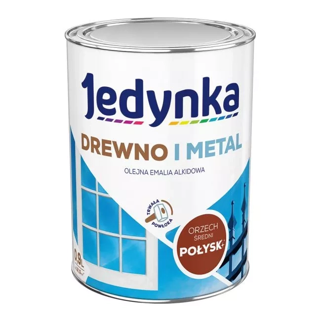 Farba do drewna i metalu Jedynka Alkid Orzech Średni 0,9L Połysk